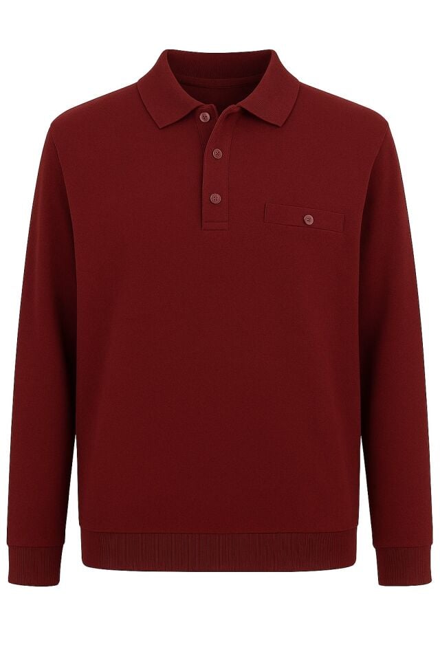 Erkek Büyük Beden 122 Kilo - 158 Kilo Arası İçin Uygun Geniş Kalıp Polo Yaka Selanik Sweat Bordo