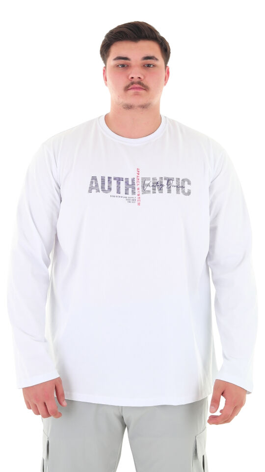 Erkek 115-155 Kilo Arası İçin Uygun Uzun Kol Bisiklet Yaka Mevsimlik Baskılı İnce Sweatshirt