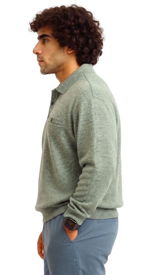 Erkek Büyük Beden 122 Kilo - 158 Kilo Arası İçin Uygun Geniş Kalıp Polo Yaka Selanik Sweat Haki