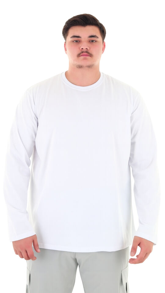 Erkek 115-155 Kilo Arası İçin Uygun Uzun Kol Bisiklet Yaka Mevsimlik Düz Renk İnce Sweatshirt