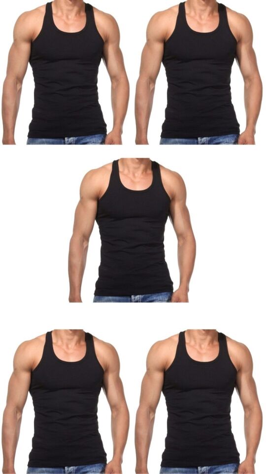 5 Adet Erkek Slim Fit Dar Kalıp Likralı Penye Sporcu Atleti(Rambo Atleti)