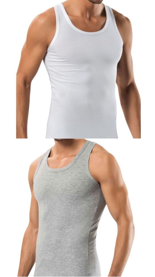 2 Adet Erkek Slim Fit Dar Kalıp Likralı Penye Sporcu Atleti(Rambo Atleti)