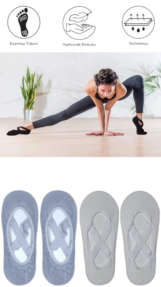 4 Adet Bayan Kaydırmaz Tabanlı Yoga Pilates Fitness Dans ve Spor Çorabı